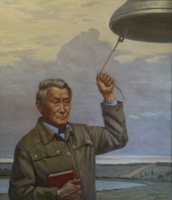 Портрет Народного писателя Якутии Д.К. Сивцева-Суорун Омоллоон, х.м, 140х120 см, 2020 г.